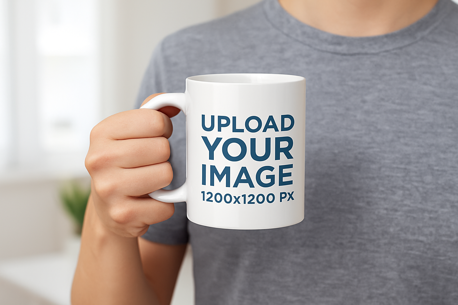 Mockup einer weißen Tasse zum Hochladen eigener Designs – Beispiel für digitale Produkte im Print-on-Demand-Business.