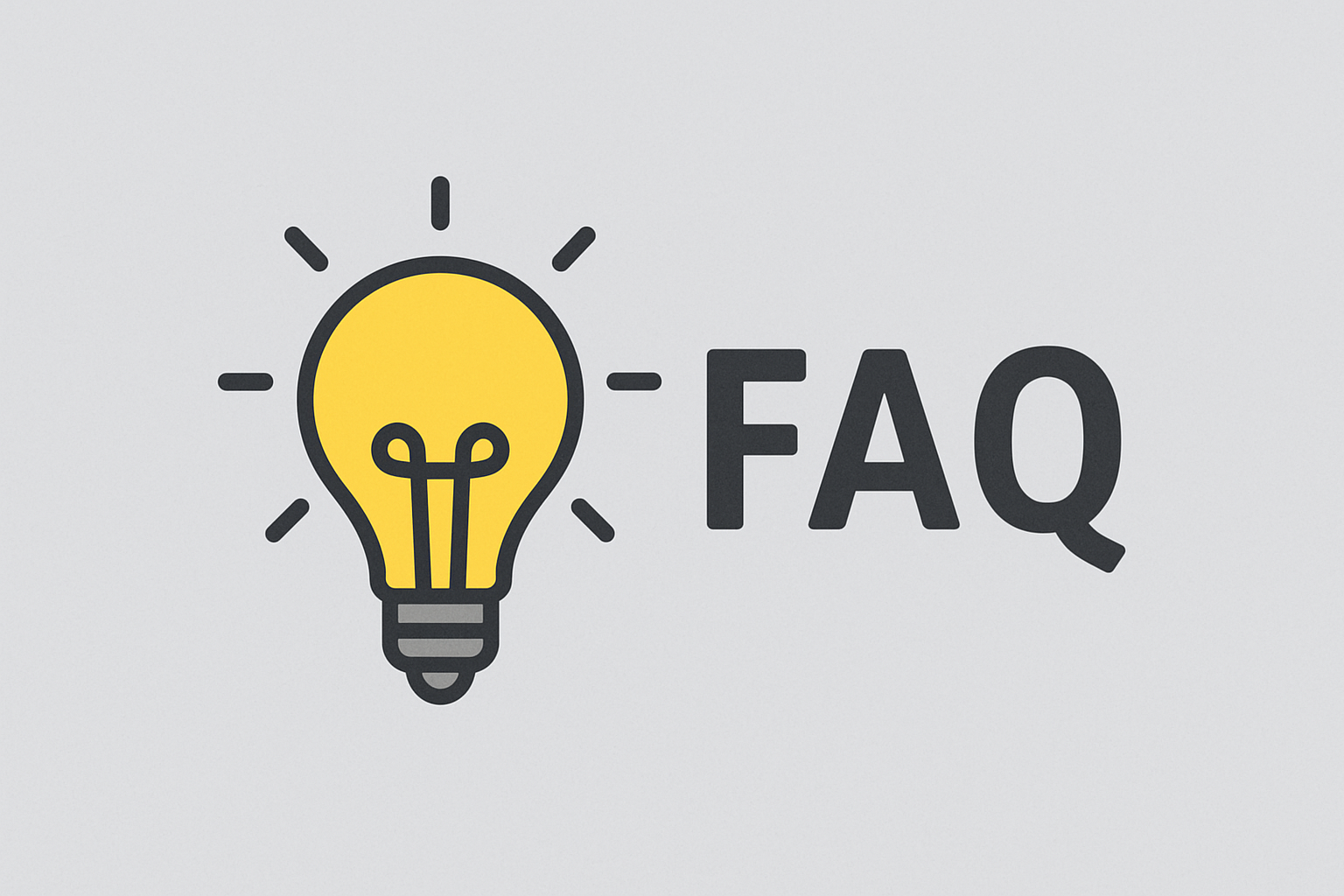 Symbol für FAQ mit einer Glühbirne und dem Text ‚FAQ‘ daneben.